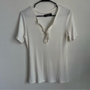 Reformation Tie Front Striped Stretch Tee Blouse
